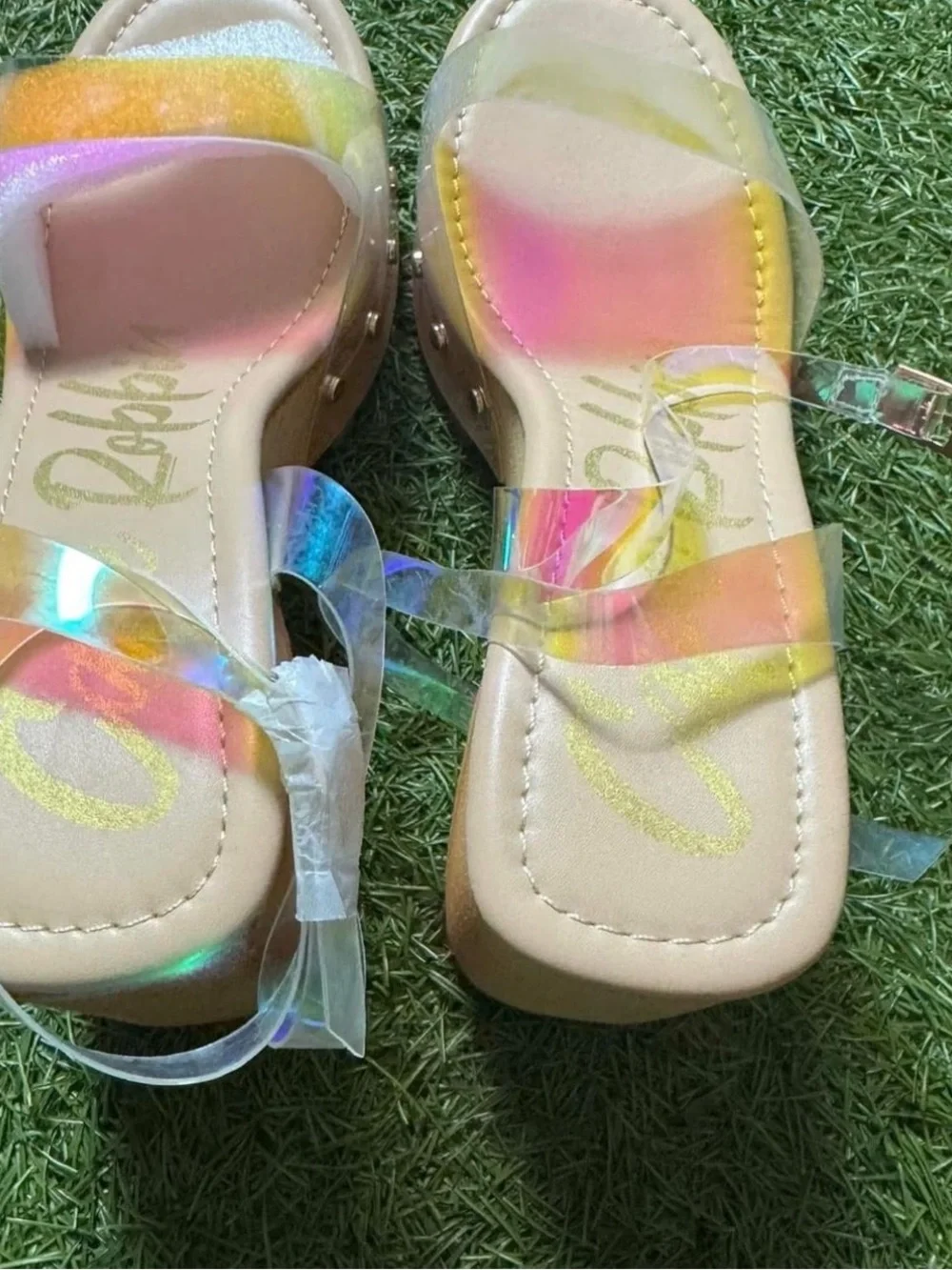CAPE ROBBIN  Iridescent Clear-Trim Platform Sandals